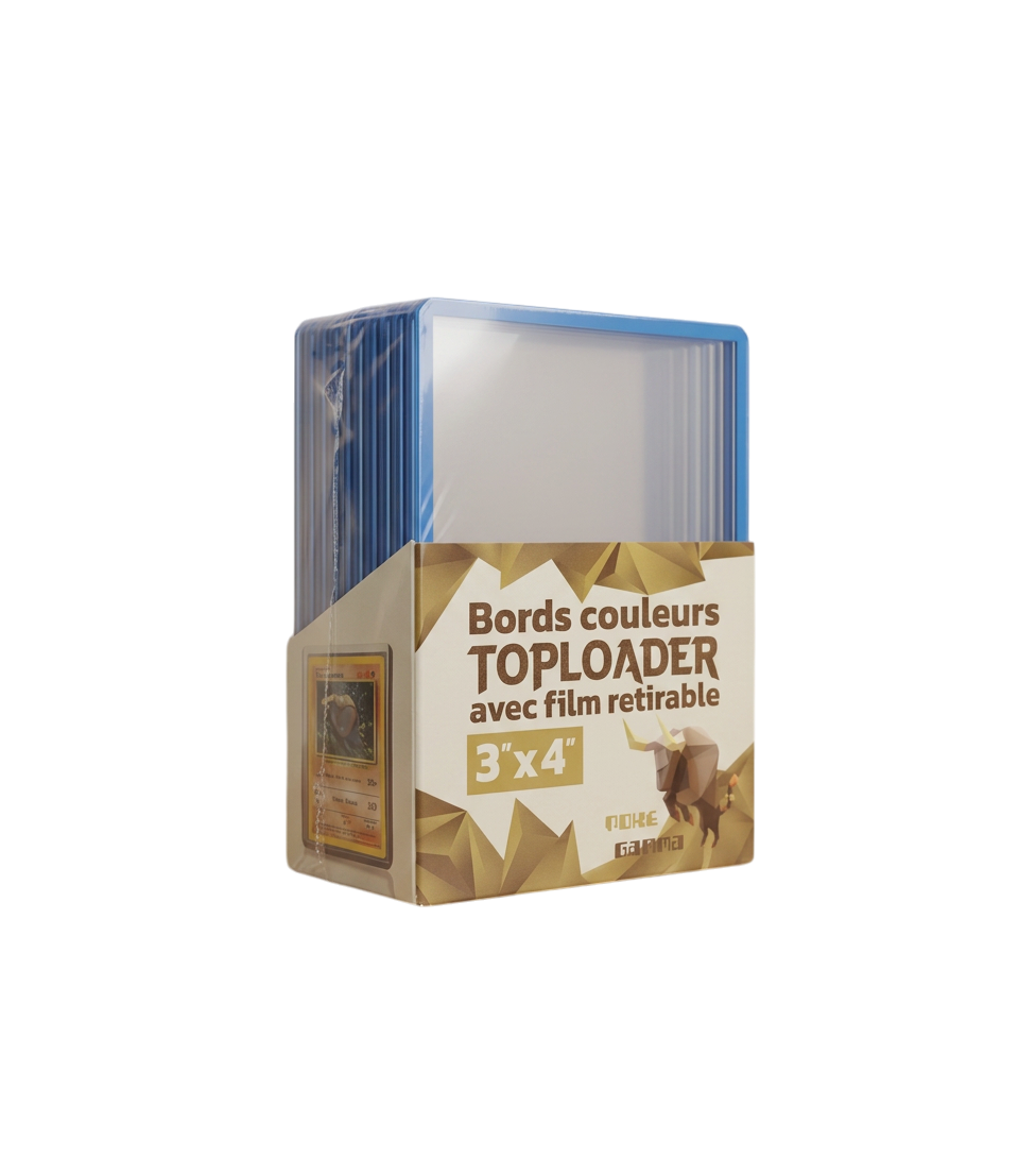 Lot de 25 toploaders PREMIUM bords couleur avec film à retirer pour cartes Pokémon