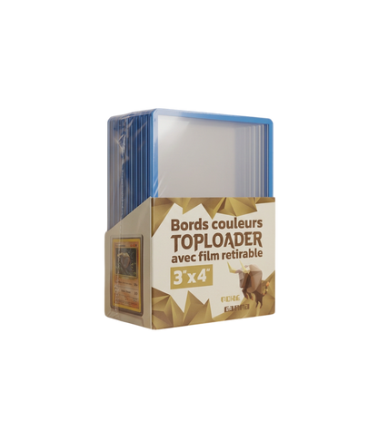 Lot de 25 toploaders PREMIUM bords couleur avec film à retirer pour cartes Pokémon