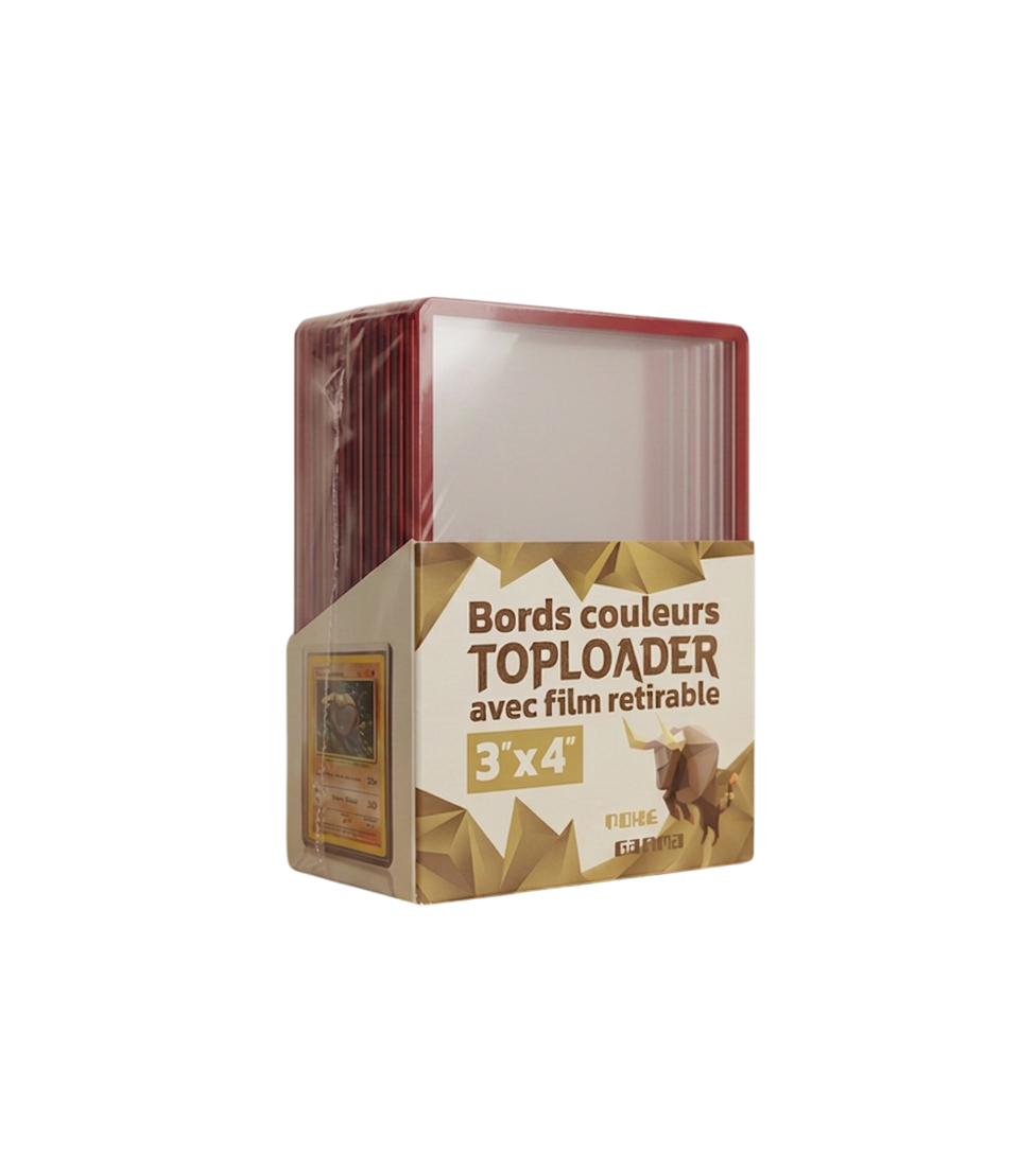 Lot de 25 toploaders PREMIUM bords couleur avec film à retirer pour cartes Pokémon