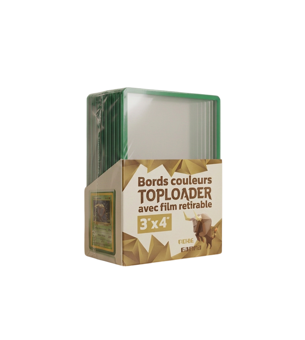 Lot de 25 toploaders PREMIUM bords couleur avec film à retirer pour cartes Pokémon