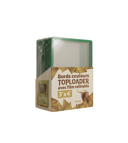 Lot de 25 toploaders PREMIUM bords couleur avec film à retirer pour cartes Pokémon