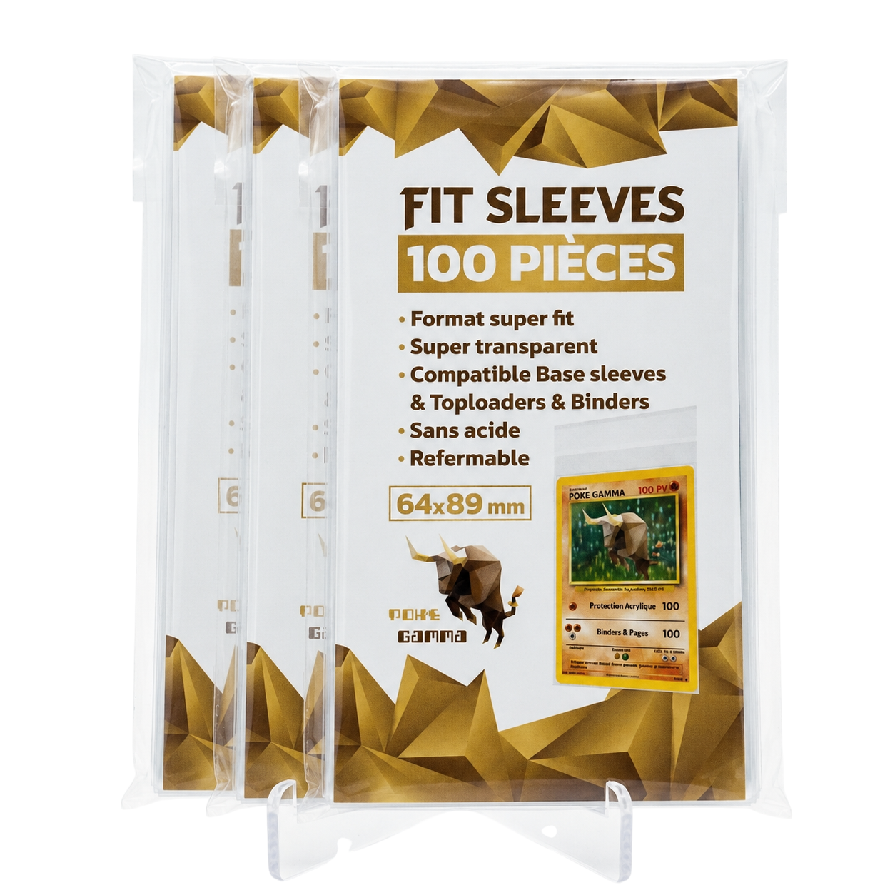 Pack 100 sleeves FIT format TCG standard 64x89mm - Languette refermable - Pokémon, Magic, Lorcana, One Piece...