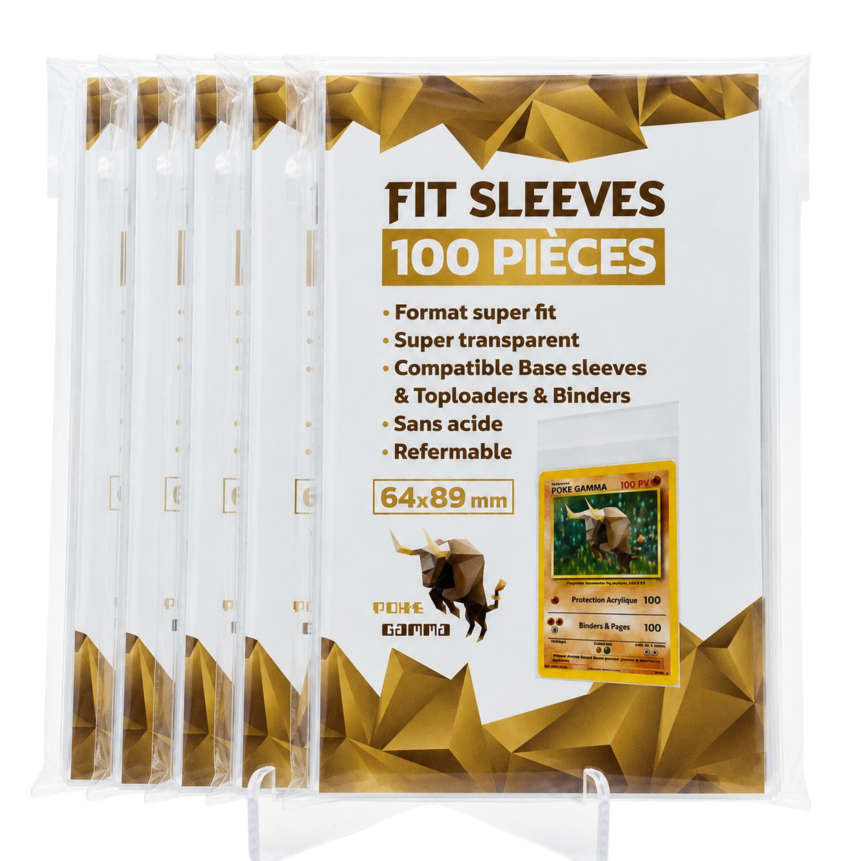 Pack 100 sleeves FIT format TCG standard 64x89mm - Languette refermable - Pokémon, Magic, Lorcana, One Piece...