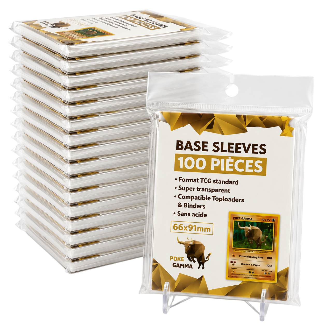 Pack 100 sleeves BASE format TCG standard 66x91mm - Pokémon, Magic, Lorcana, One Piece...