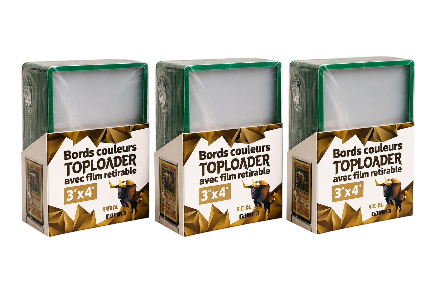 Lot de 25 toploaders PREMIUM bords couleur avec film à retirer pour cartes Pokémon