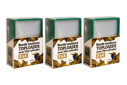 Lot de 25 toploaders PREMIUM bords couleur avec film à retirer pour cartes Pokémon