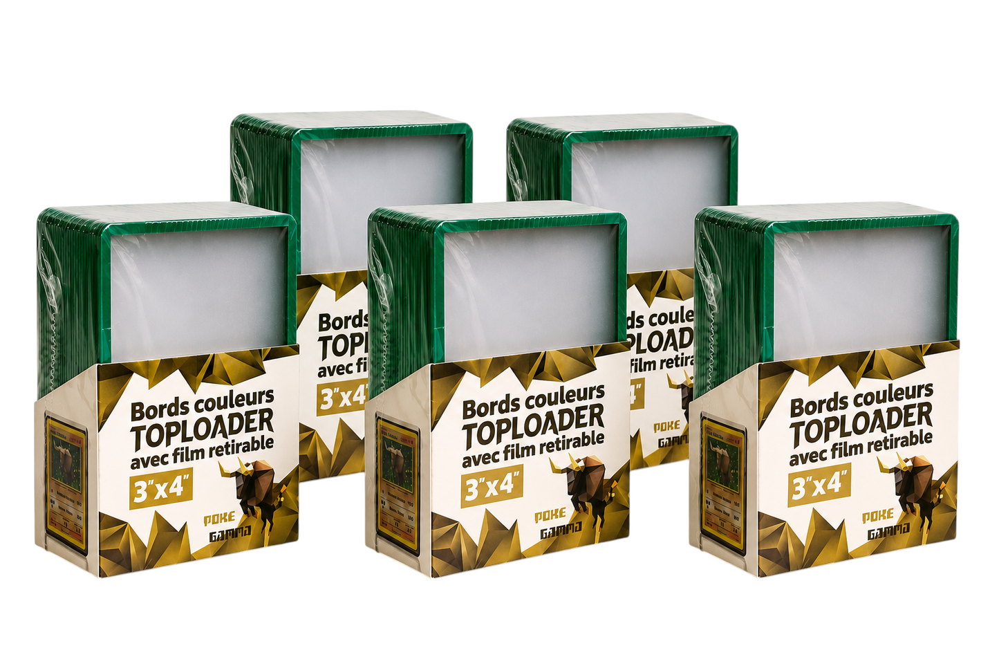 Lot de 25 toploaders PREMIUM bords couleur avec film à retirer pour cartes Pokémon