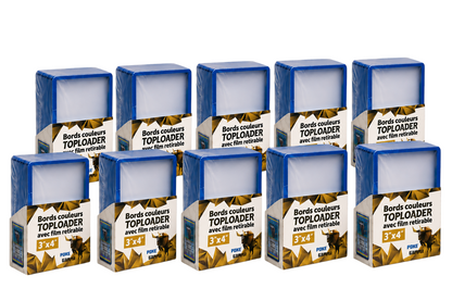 Lot de 25 toploaders PREMIUM bords couleur avec film à retirer pour cartes Pokémon
