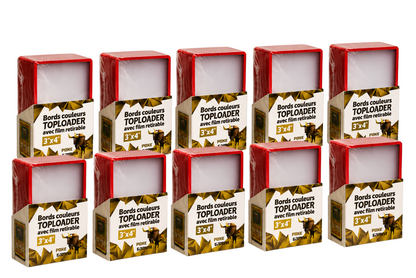Lot de 25 toploaders PREMIUM bords couleur avec film à retirer pour cartes Pokémon