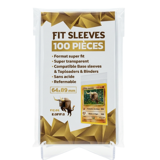Pack 100 sleeves FIT format TCG standard 64x89mm - Languette refermable - Pokémon, Magic, Lorcana, One Piece...
