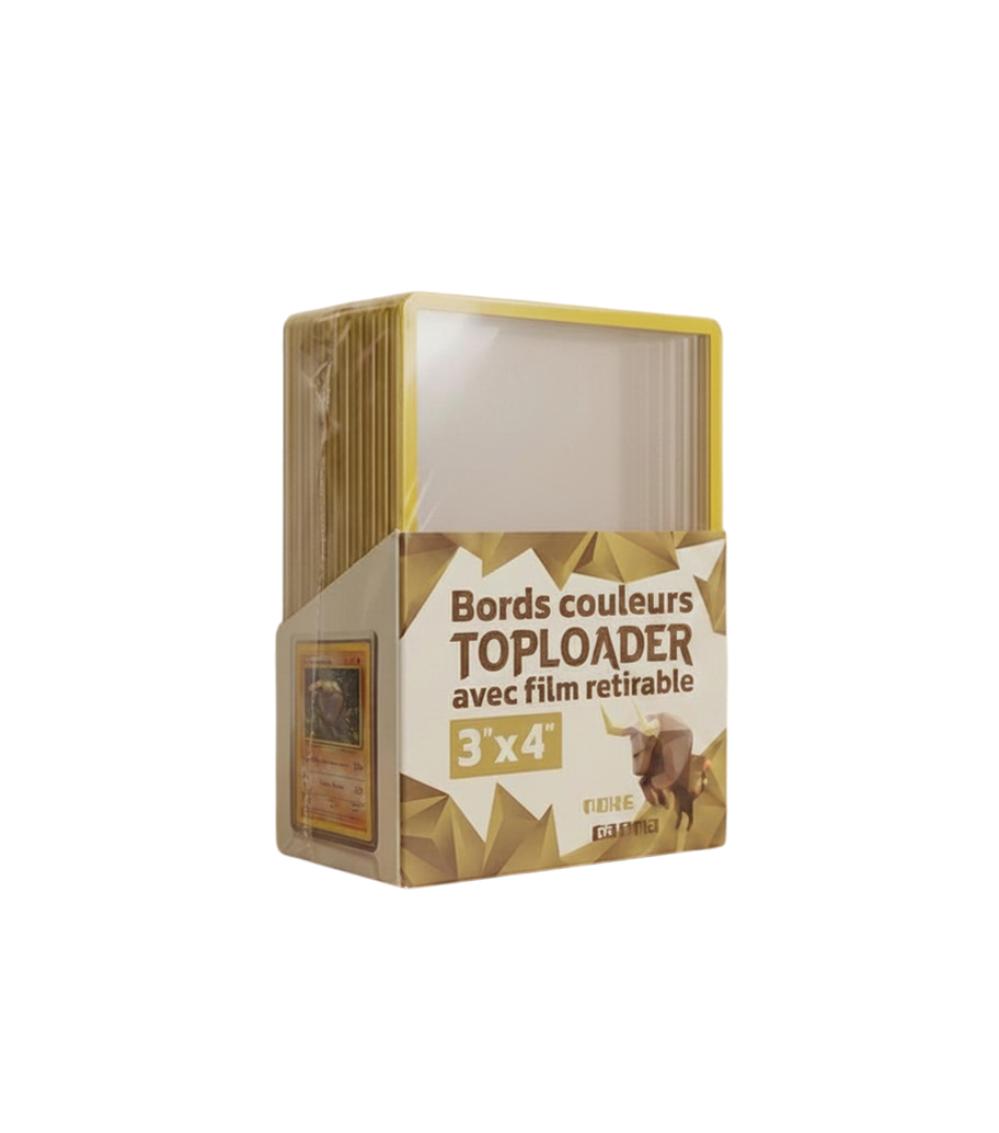 Lot de 25 toploaders PREMIUM bords couleur avec film à retirer pour cartes Pokémon