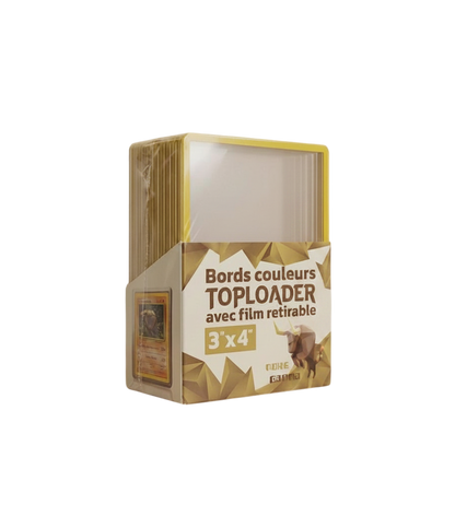 Lot de 25 toploaders PREMIUM bords couleur avec film à retirer pour cartes Pokémon